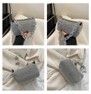 Black Mini Shoulder Bag for Women – Rhinestone-Embellished Pillow-Shaped Chain Bag with Fashionable Metal Hardware and Compact Design