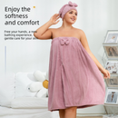Pink Plus Size Bath Wrap Dress with Adjustable Elastic Waist and Bow Detail – Soft Absorbent Towel Robe for Post-Shower Comfort