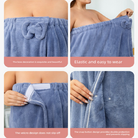 Pink Plus Size Bath Wrap Dress with Adjustable Elastic Waist and Bow Detail – Soft Absorbent Towel Robe for Post-Shower Comfort