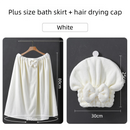White Plus Size Bath Wrap Dress with Adjustable Elastic Waist and Bow Detail – Soft Absorbent Towel Robe for Post-Shower Comfort