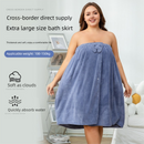 Blue Plus Size Bath Wrap Dress with Adjustable Elastic Waist and Bow Detail – Soft Absorbent Towel Robe for Post-Shower Comfort