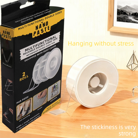 Multifunctional Reusable Nano Double-Sided Tape 2 Rolls with Dust Covers Heavy Duty Mounting Solution for Local Home and Office Organization