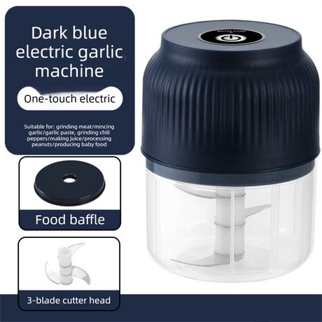 3-blade cutter head Blue Wireless Electric Garlic Chopper 300ml Portable Mini Food Processor USB Rechargeable for Baby Food and Dipping Sauce Essential Local Kitchen Tool