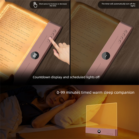 Black LED Flat Panel Reading Light with 99m Timer 3 Color Modes Stepless Dimming Rechargeable Eye Protection Book Light for Bedside Dormitory Local Standard