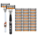 2-Pack 6-Layer Manual Razor with 24 Replacement Blades – Ultra-Close Shave for Men, Stainless Steel Handle with One-Click Blade Change