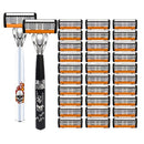 2-Pack 6-Layer Manual Razor with 30 Replacement Blades – Ultra-Close Shave for Men, Stainless Steel Handle with One-Click Blade Change