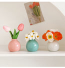 Ceramic Vase with Artificial Flowers Set – Mini Decorative Pot for Home Living Room or Desk Display(White vase with yellow daisies)
