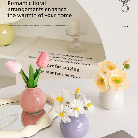 Ceramic Vase with Artificial Flowers Set – Mini Decorative Pot for Home Living Room or Desk Display(White vase with yellow daisies)