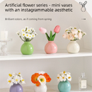 Ceramic Vase with Artificial Flowers Set – Mini Decorative Pot for Home Living Room or Desk Display(Dark pink vase and tulips)