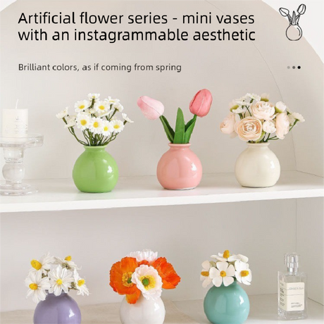 Ceramic Vase with Hydrangea Artificial Flowers Set – Mini Decorative Pot for Home Living Room or Desk Display