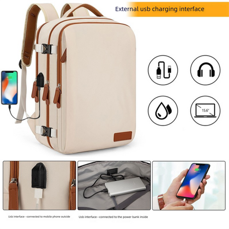 Black Large Capacity Backpack with USB Charging Port and Waterproof Fabric for Travel Work and Daily Use