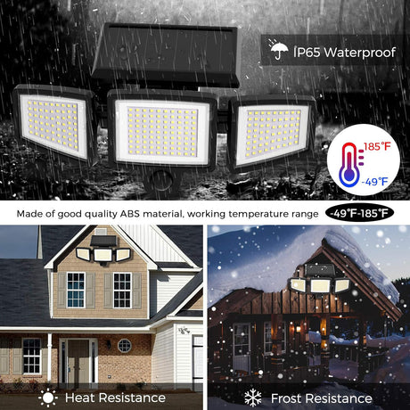 Solar Powered Motion Sensor Outdoor Light with Remote Control and ground plug for Garden Garage and Front Door+ground plug