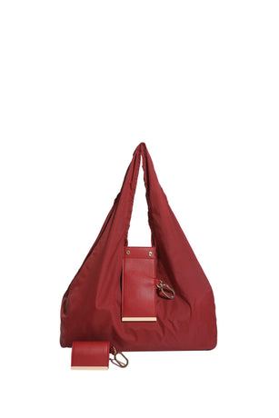 Wine red Foldable Tote Bag with Built-In Storage Pouch – Compact Reusable Shopping Bag That Packs into Itself, Ideal for Daily Carry and Eco-Friendly Use