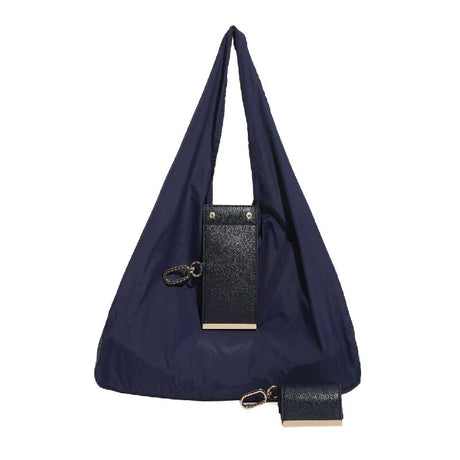 Navy blue Foldable Tote Bag with Built-In Storage Pouch – Compact Reusable Shopping Bag That Packs into Itself, Ideal for Daily Carry and Eco-Friendly Use