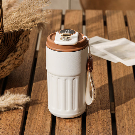Coffee color Smart Digital Insulated Coffee Mug with 316 Stainless Steel Inner Liner – Vacuum-Sealed Travel Tumbler with Temperature Display, USB-C Rechargeable, Leak-Proof Lid for Hot and Cold Beverages