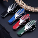 2-PCS Black Stainless Steel Folding Cutlery Set – Compact 3-in-1 Knife, Fork, Spoon with Removable Design for Outdoor Camping, Hiking, Travel, and Picnic Use