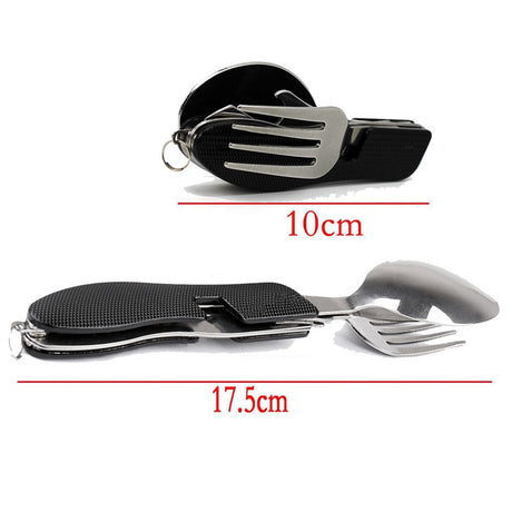 2-PCS Red Stainless Steel Folding Cutlery Set – Compact 3-in-1 Knife, Fork, Spoon with Removable Design for Outdoor Camping, Hiking, Travel, and Picnic Use