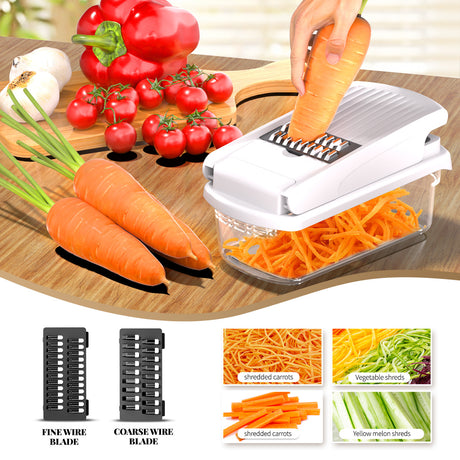 Green Multifunctional Vegetable Slicer – Manual Kitchen Cutter with Adjustable Blades for Slicing, Dicing, Shredding, Garlic Grinding, and Egg White Separation