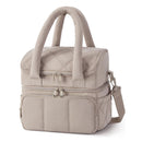 Camel Double-Layer Insulated Lunch Bag – Quilted Design with Top and Bottom Compartments, Shoulder Strap, and Smooth Two-Way Zippers