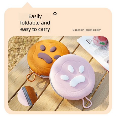 Pink Portable Foldable Dual Bowl for Pets – Silicone Feeding and Water Dish with Compact Storage Design