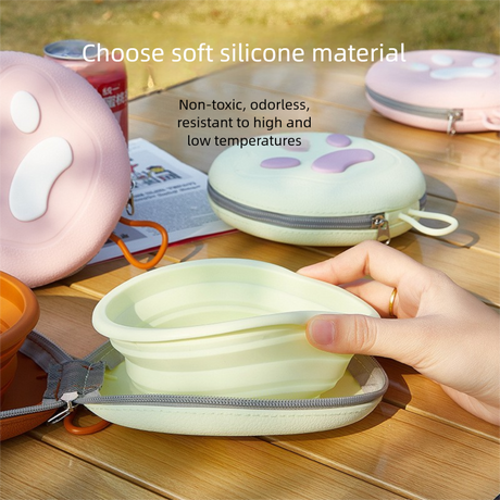 Brown Portable Foldable Dual Bowl for Pets – Silicone Feeding and Water Dish with Compact Storage Design