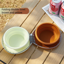 Brown and yellow Portable Foldable Dual Bowl for Pets – Silicone Feeding and Water Dish with Compact Storage Design