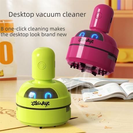 Green Compact Desktop Vacuum Cleaner – Rechargeable Mini Dust Collector for Eraser Shavings, Pencil Shavings, Paper Scraps, and Fine Debris