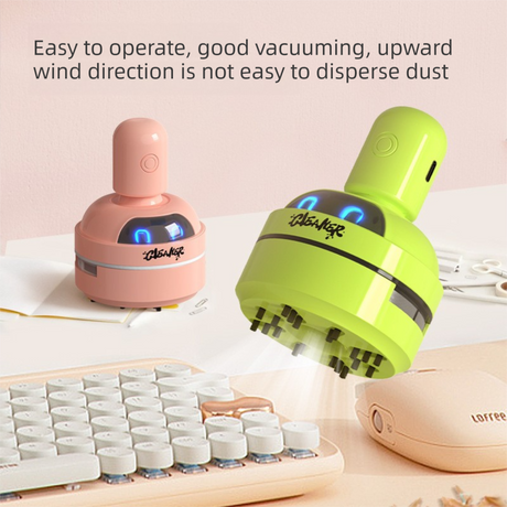 Green Compact Desktop Vacuum Cleaner – Rechargeable Mini Dust Collector for Eraser Shavings, Pencil Shavings, Paper Scraps, and Fine Debris