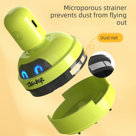 Green Compact Desktop Vacuum Cleaner – Rechargeable Mini Dust Collector for Eraser Shavings, Pencil Shavings, Paper Scraps, and Fine Debris