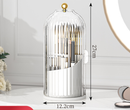 360 Degree Rotating Makeup Brush Organiser with Dustproof Lid Clear Cosmetic Storage Cylinder for Vanity Dressing Table Transparent White