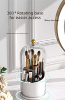360 Degree Rotating Makeup Brush Organiser with Dustproof Lid Clear Cosmetic Storage Cylinder for Vanity Dressing Table Transparent White