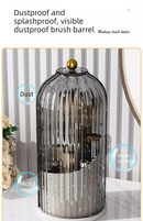 360 Degree Rotating Makeup Brush Organiser with Dustproof Lid Clear Cosmetic Storage Cylinder for Vanity Dressing Table Transparent Grey