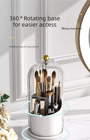 2 PCS Rotating Makeup Brush Organiser Set Dustproof Cosmetic Storage Holder White & Grey Duo for Vanity Bathroom