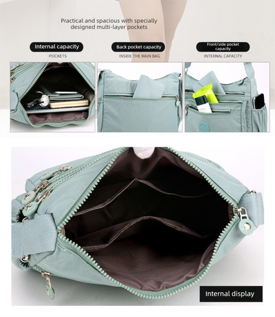 Women's Lightweight Nylon Crossbody Bag Waterproof Multi Pocket Shoulder Purse Travel Messenger Sapphire Blue