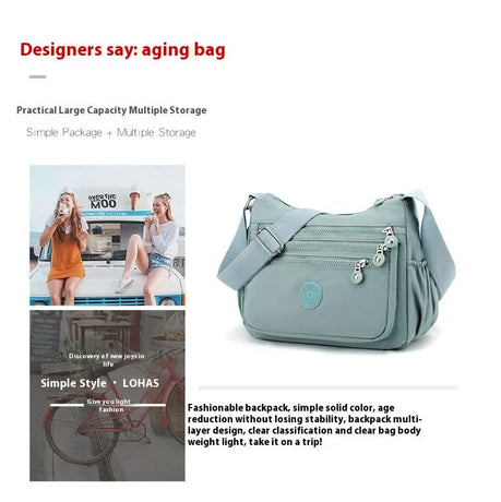 Women's Lightweight Nylon Crossbody Bag Waterproof Multi Pocket Shoulder Purse Travel Messenger Black