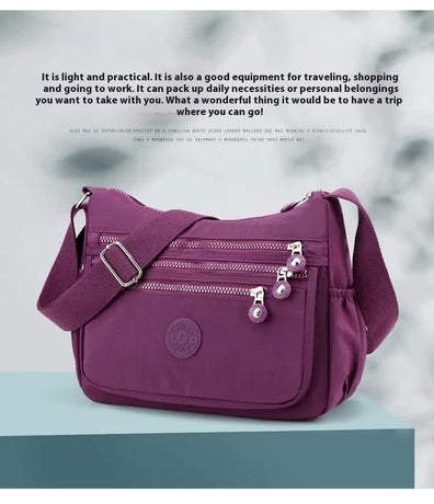 Women's Lightweight Nylon Crossbody Bag Waterproof Multi Pocket Shoulder Purse Travel Messenger Pink