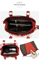 2 PCS Women's Handbag Set PU Leather Tote & Crossbody Purse Fashion Splicing Design Black