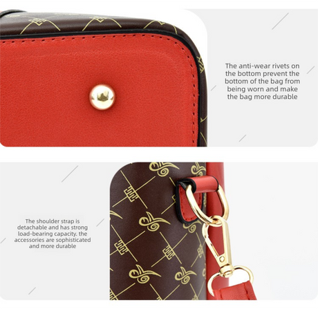 2 PCS Women's Handbag Set PU Leather Tote & Crossbody Purse Fashion Splicing Design Red