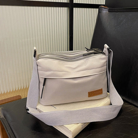 Casual Multi-Pocket Nylon Crossbody Bag Lightweight Shoulder Purse Waterproof Travel Messenger Bag Grey