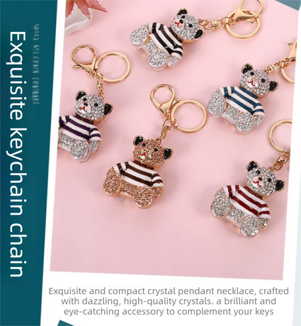 Black Stripe Crystal Bear Keychain Sparkly Rhinestone Bag Charm Cute Alloy Keyring Gift