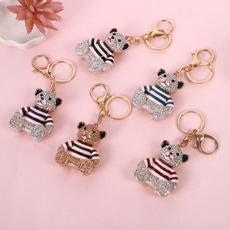 Black Stripe Crystal Bear Keychain Sparkly Rhinestone Bag Charm Cute Alloy Keyring Gift