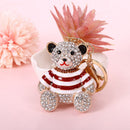 Red Stripe Crystal Bear Keychain Sparkly Rhinestone Bag Charm Cute Alloy Keyring Gift