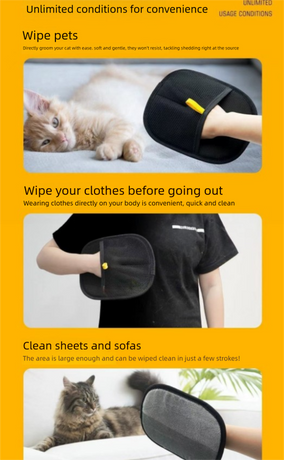 2 PCS Pet Hair Remover Mitt Reusable Static Lint Brush Glove for Cat & Dog Fur Cleaning Furniture Clothes & Bedding