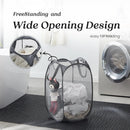 2 PCS Mesh Pop Up Laundry Hamper Collapsible Washing Basket with Side Pocket & Reinforced Handles Portable Dirty Clothes Bin for Dorm Travel & Toy Storage (Black & Grey)