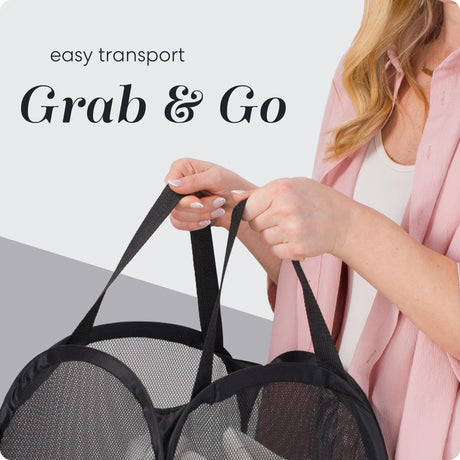 2 PCS Mesh Pop Up Laundry Hamper Collapsible Washing Basket with Side Pocket & Reinforced Handles Portable Dirty Clothes Bin for Dorm Travel & Toy Storage (Dark Blue & Orange)