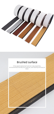 EVA Faux Teak Boat Flooring Border Trim Self Adhesive Marine Decking Strip Non Slip Foam Sheet for Yacht Caravan RV (Gold & Black, 240cm x 5.7cm)
