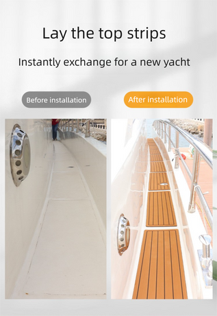 EVA Faux Teak Boat Flooring Border Trim Self Adhesive Marine Decking Strip Non Slip Foam Sheet for Yacht Caravan RV (Dark Brown & Black, 240cm x 5.7cm)