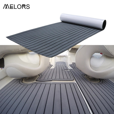 EVA Faux Teak Boat Flooring Sheet Marine Decking Mat Self Adhesive Non Slip Foam for Yacht Caravan & RV (Dark Grey & Black, 120cm x 30cm)