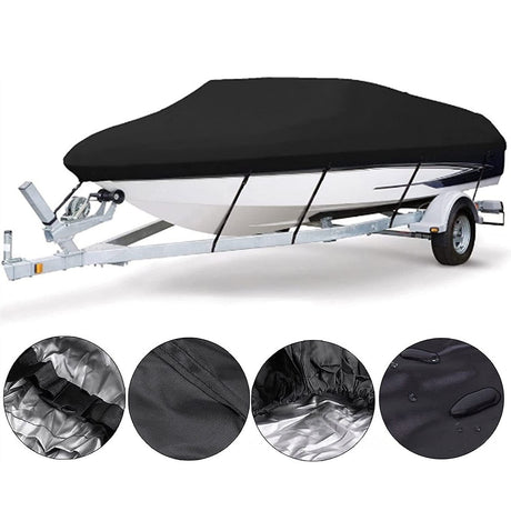 Waterproof Boat Cover 11-13ft Trailerable V-Hull Runabout UV Resistant Marine Grade Storage Tarpaulin with Straps (Black, 420cm x 270cm)