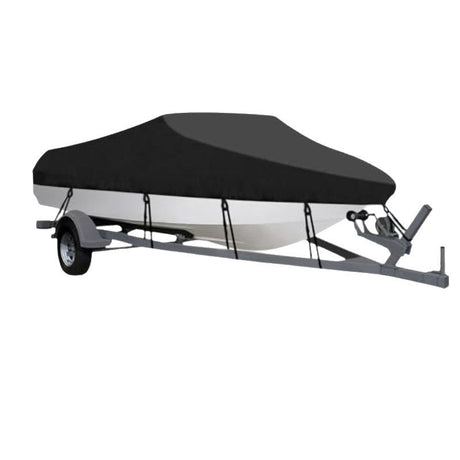 16-18ft Waterproof Boat Cover Trailerable V-Hull Runabout UV Resistant Marine Grade Storage Tarpaulin with Straps (Black, 570cm x 300cm)